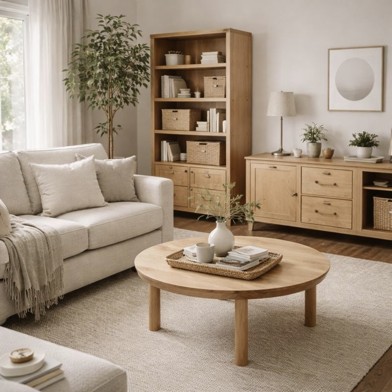 cozy living room with modern furniture in order