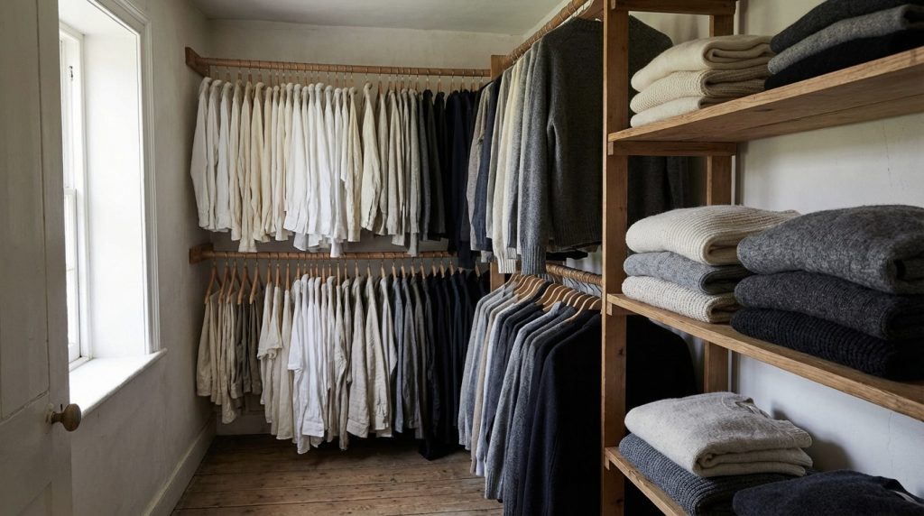 sorting-clothes-on-hangers-and-shelves-in-wardrobe-space