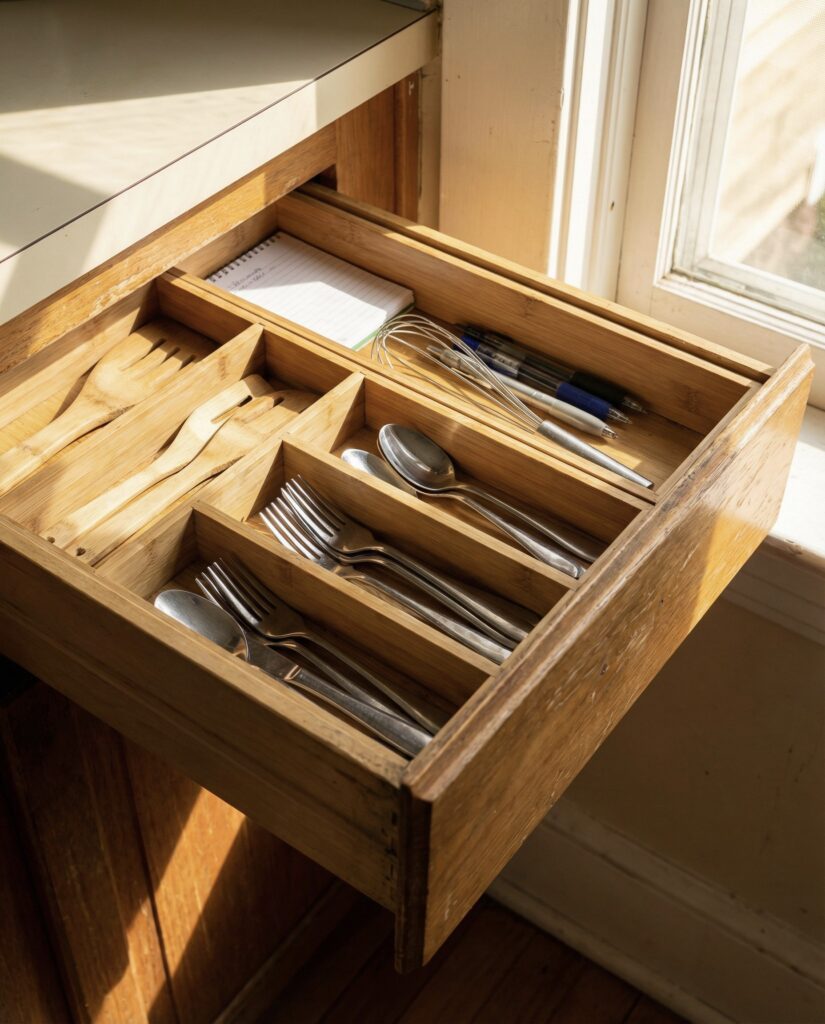cutlery drawer file organizing utensils and notepad storage