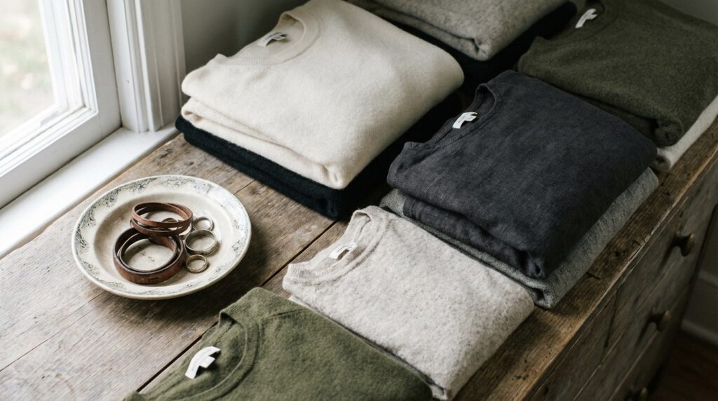folded sweaters and accessories closet organizer ideas